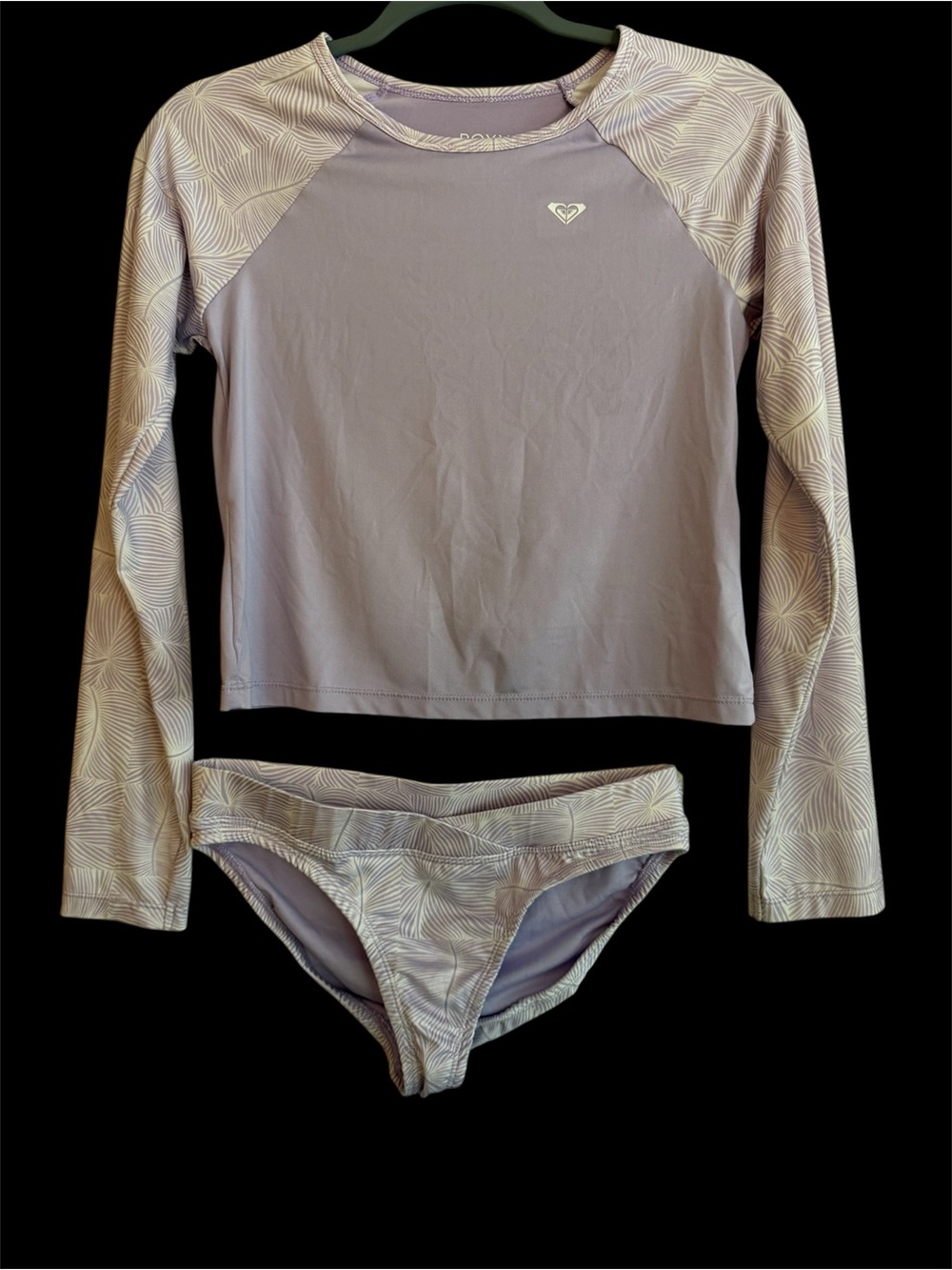Roxy Girl Lavender Long-Sleeve Rash Top & matching bikini bottom w/ Subtle Print